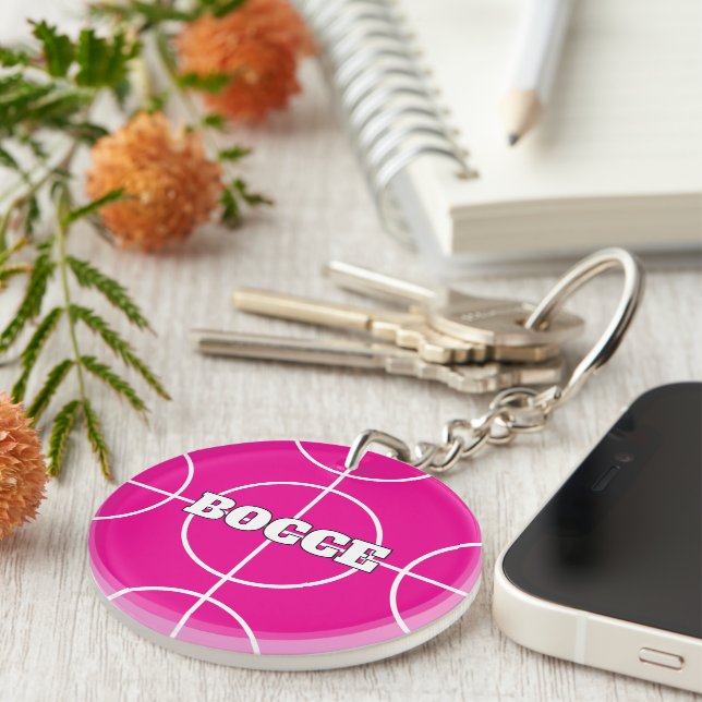Personalised pink Bocce Ball keychain gift (Front Right)