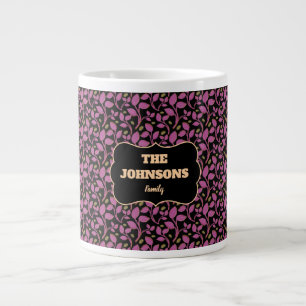Personalised Pink Botanical Family name design Large Coffee Mug