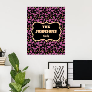Personalised Pink Botanical Family name design Poster