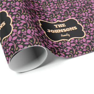 Personalised Pink Botanical Family name design Wrapping Paper