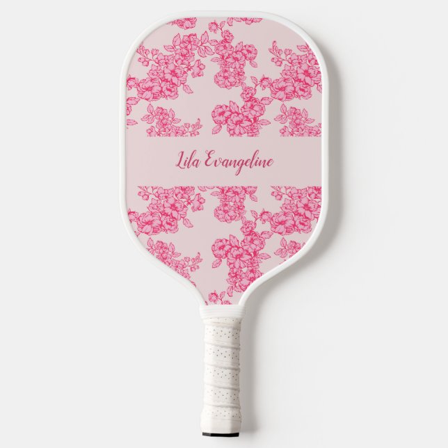 Personalised Pink Botanical Floral French Country  Pickleball Paddle (Back)