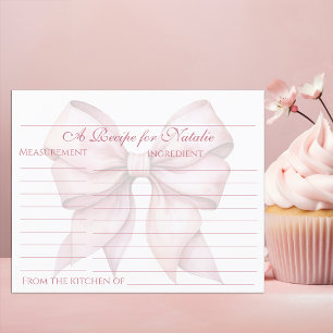 Personalised Pink Bow Bridal Shower Recipe Card