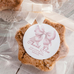 Personalised Pink Bow Bridal Shower Thank You Classic Round Sticker