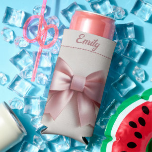 Personalised Pink Bow Can Cooler - Cute & Unique