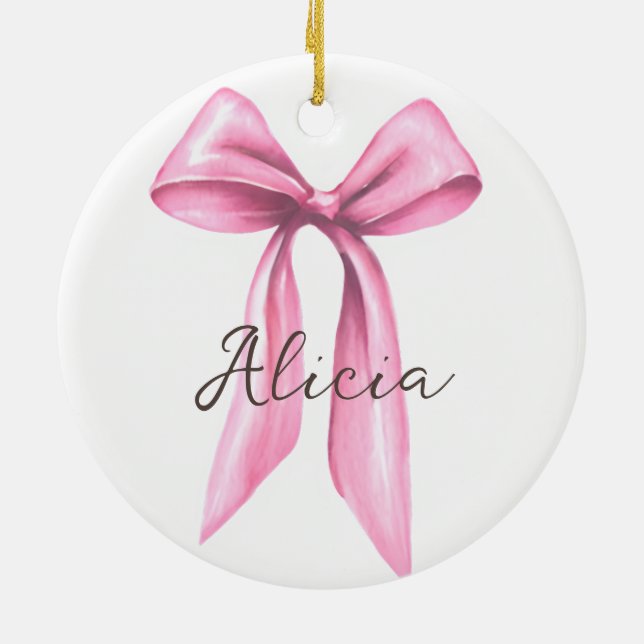 Personalised Pink Bow Ceramic Ornament (Back)
