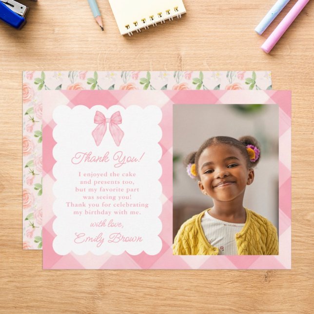 Personalised Pink Bow Coquette Aesthetic Photo Thank You Card (Creator Uploaded)