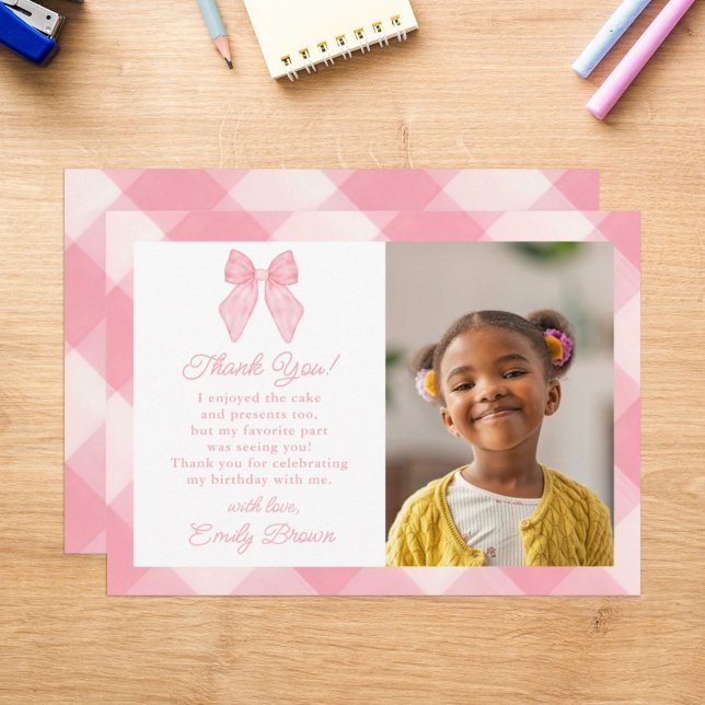 Personalised Pink Bow Coquette Aesthetic Photo Thank You Card (Creator Uploaded)