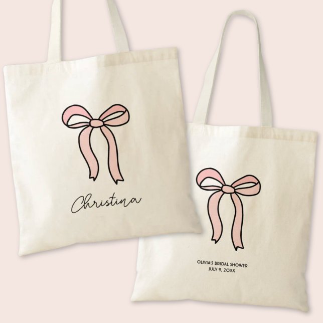 Personalised Pink Bow Coquette Bridal Shower Favou Tote Bag (Personalized Pink Bow Coquette Bridal Shower Favor Tote Bag)