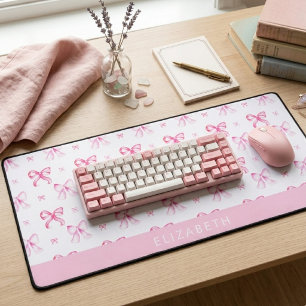 Personalised Pink Bow Coquette Cute Name Office Desk Mat