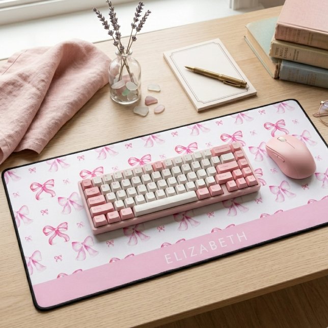 Personalised Pink Bow Coquette Cute Name Office Desk Mat (Creator Uploaded)