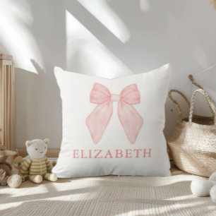 Personalised Pink Bow Floral Baby Cushion