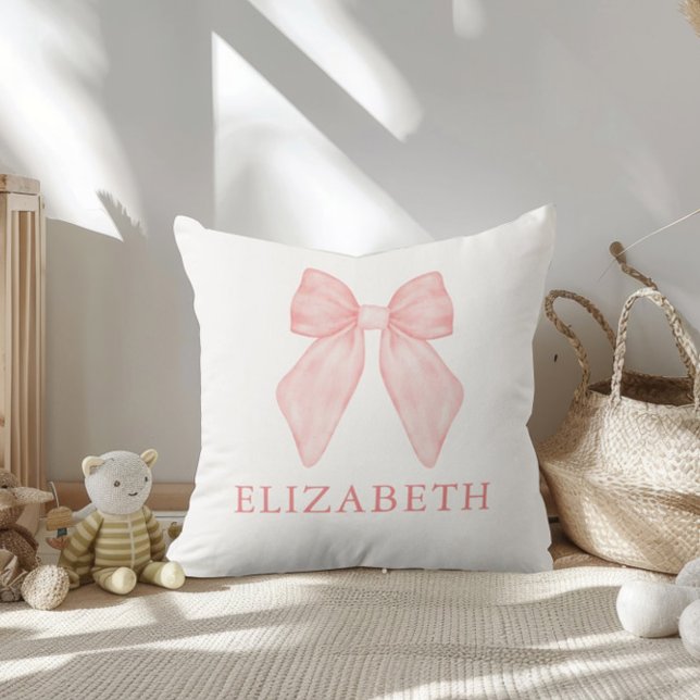 Personalised Pink Bow Floral Baby  Cushion (Creator Uploaded)
