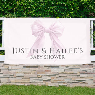 Personalised Pink Bow Girl Coquette Baby Shower Banner