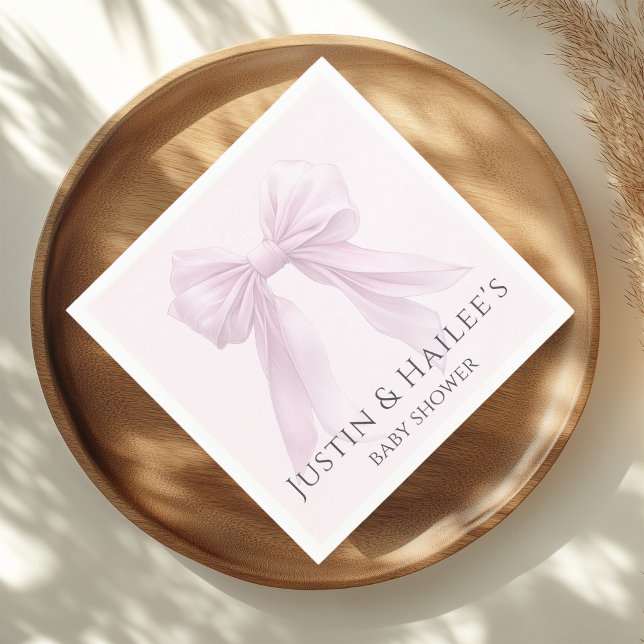 Personalised Pink Bow Girl Coquette Baby Shower Napkin (Creator Uploaded)