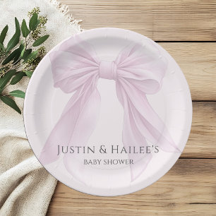 Personalised Pink Bow Girl Coquette Baby Shower Paper Plate