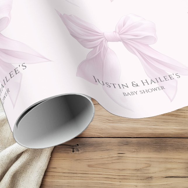 Personalised Pink Bow Girl Coquette Baby Shower Wrapping Paper (Creator Uploaded)