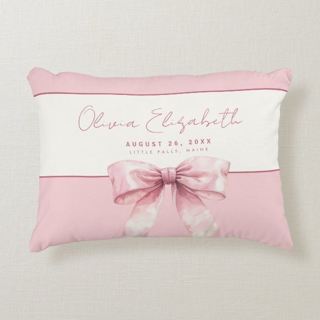 Personalised Pink Bow Girl  Decorative Cushion (Front)