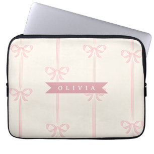 Personalised Pink Bow Name Gift Elegant Coquett Laptop Sleeve