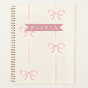 Personalised Pink Bow Name Gift Elegant Coquett Planner