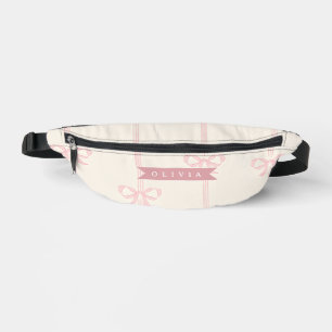 Personalised Pink Bow Name Gift Elegant Coquette Bum Bags