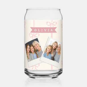 Personalised Pink Bow Name Gift Elegant Coquette Can Glass