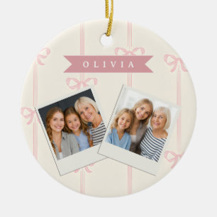 Personalised Pink Bow Name Gift Elegant Coquette Ceramic Ornament