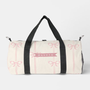 Personalised Pink Bow Name Gift Elegant Coquette Duffle Bag