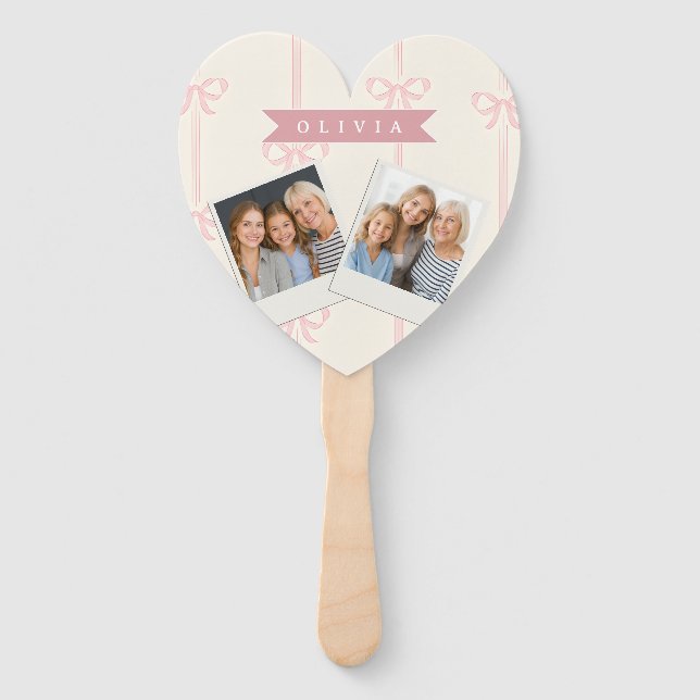 Personalised Pink Bow Name Gift Elegant Coquette Hand Fan (Front)