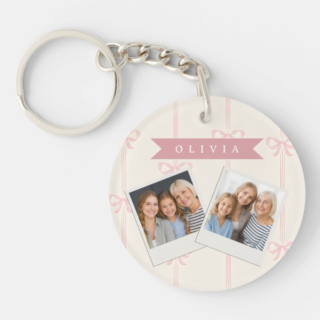 Personalised Pink Bow Name Gift Elegant Coquette Key Ring (Front)