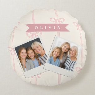 Personalised Pink Bow Name Gift Elegant Coquette Round Cushion