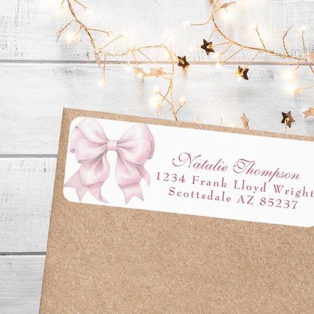 Personalised Pink Bow Return Mailing Address Label (Creator Uploaded)