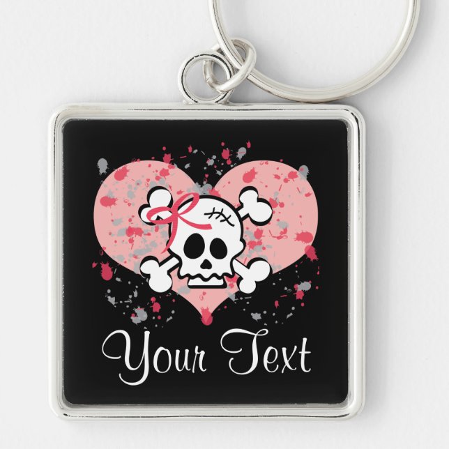 Personalised Pink Bow Skull Keychain (Front)