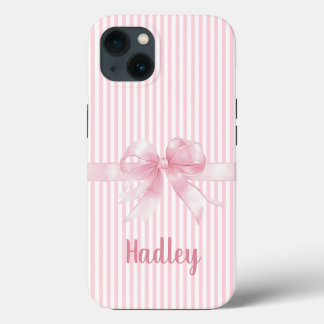 Personalised Pink Bow Striped iPhone Case | Custom