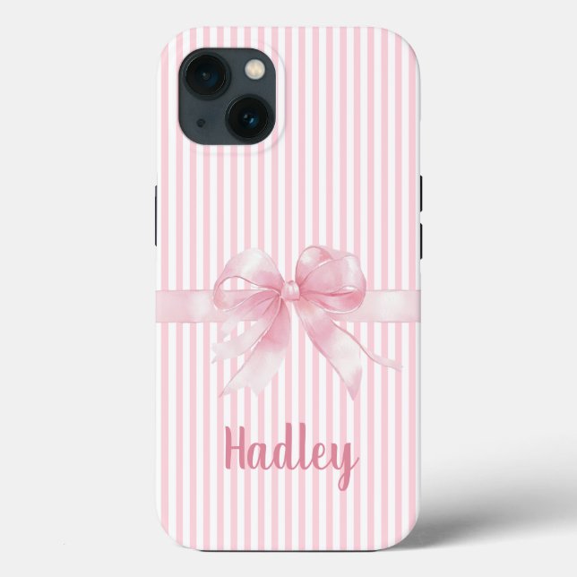 Personalised Pink Bow Striped iPhone Case | Custom (Back)