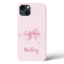 Personalised Pink Bow Striped iPhone Case | Custom