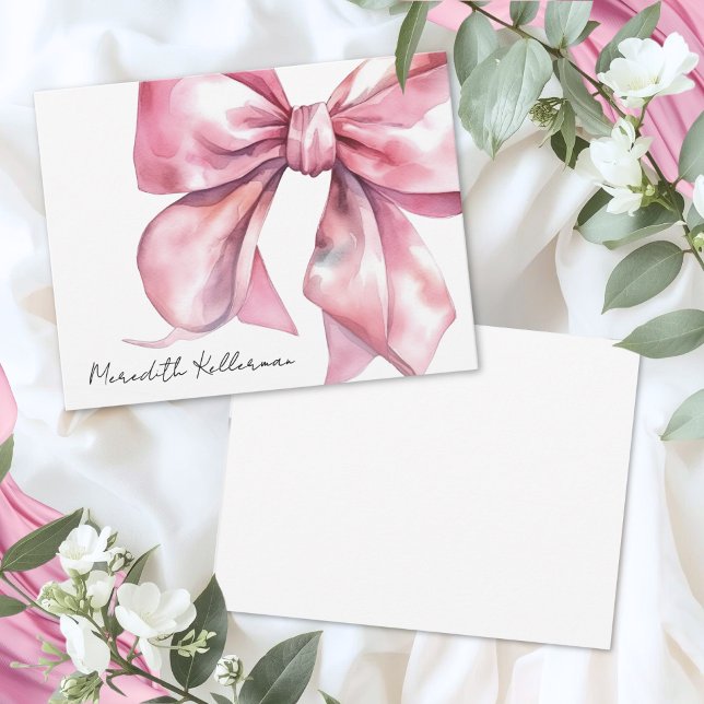 Personalised Pink Bow Thank You Card (Personalized Pink Bow Thank You Note Card)
