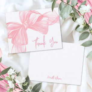 Personalised Pink Bow Thank You Note Card