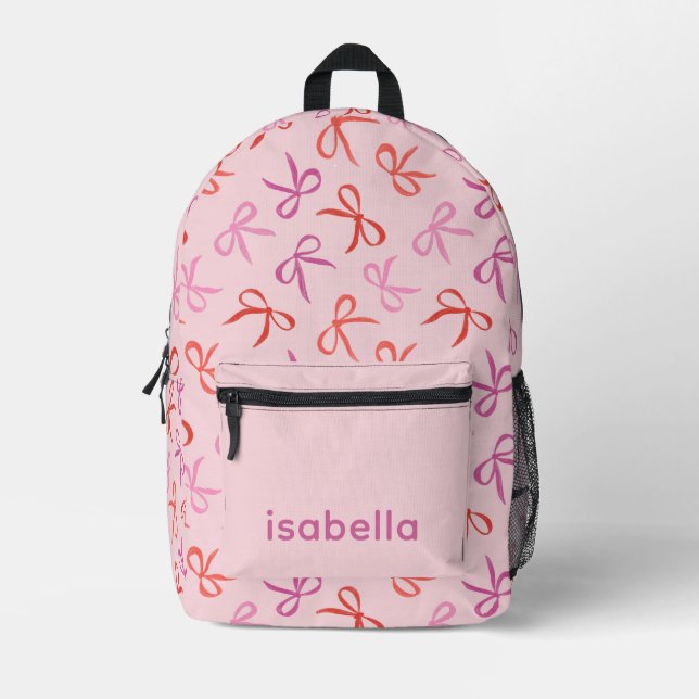 Personalised Pink Bows Girl Backpack (Front)