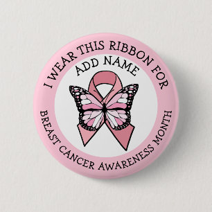 Personalised Pink Breast Cancer Awareness Month 6 Cm Round Badge
