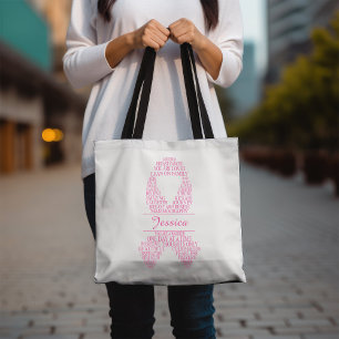 Personalised Pink Breast Cancer Typography Tote Bag