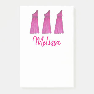 Personalised Pink Bridesmaid Dress Wedding Party Post-it Notes