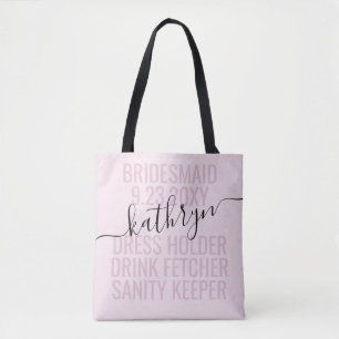 Personalised Pink Bridesmaid Name Custom Tote Bag