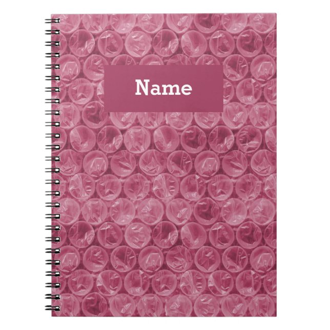 Personalised pink bubble wrap pattern notebook (Front)