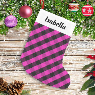 Personalised Pink Buffalo Plaid Check Rustic  Small Christmas Stocking