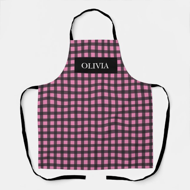 Personalised Pink Buffalo Plaid Kitchen Apron (Front)