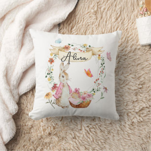 Personalised Pink Bunny Easter Watercolor Cushion