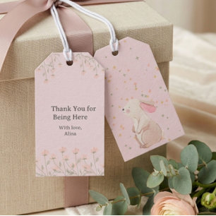 Personalised Pink Bunny First Birthday Favour Tag