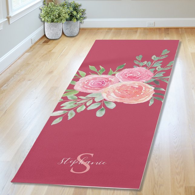 Personalised Pink Burgundy Roses Yoga Mat (Creator Uploaded)