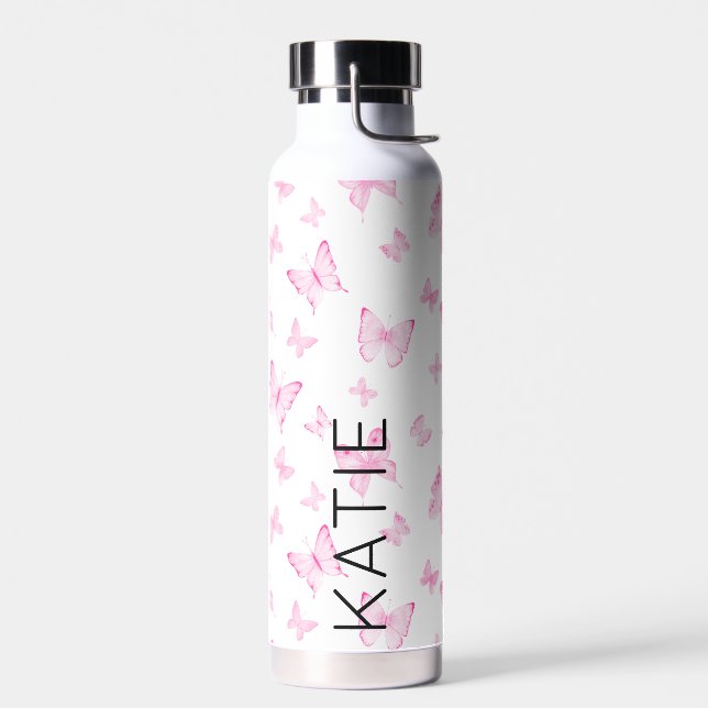 Personalised Pink Butterflies Water Bottle (Left)