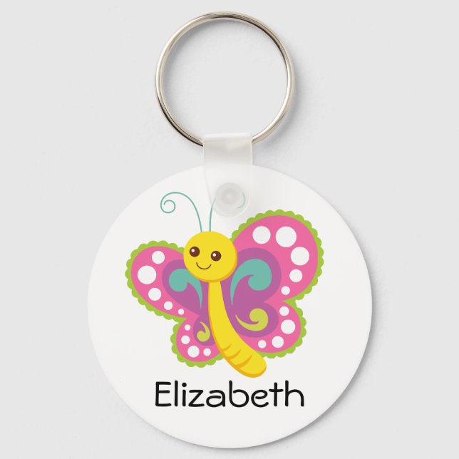 Personalised Pink Butterfly Key Ring (Front)